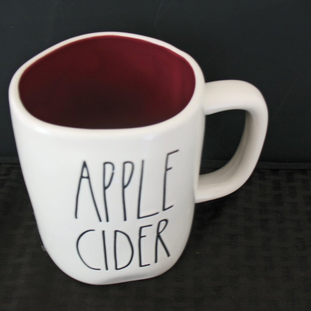 Rae Dunn "APPLE CIDER" Coffee Mug Artisan White Mug/ Red inside.